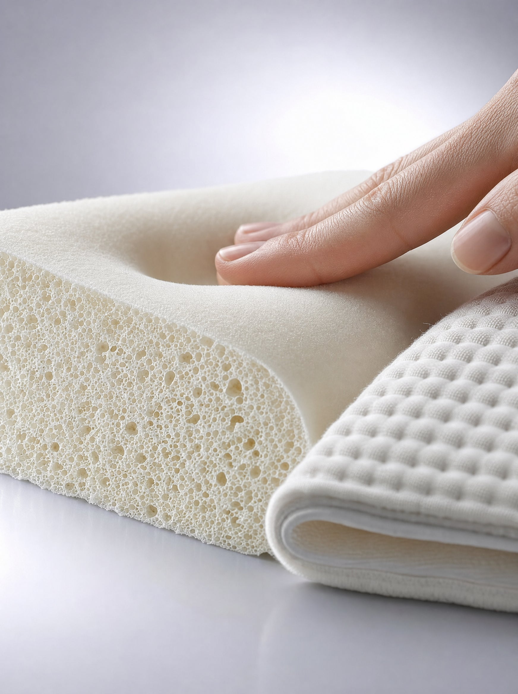 Macro of the slow-rebound memory foam inside FYROST Cirrus