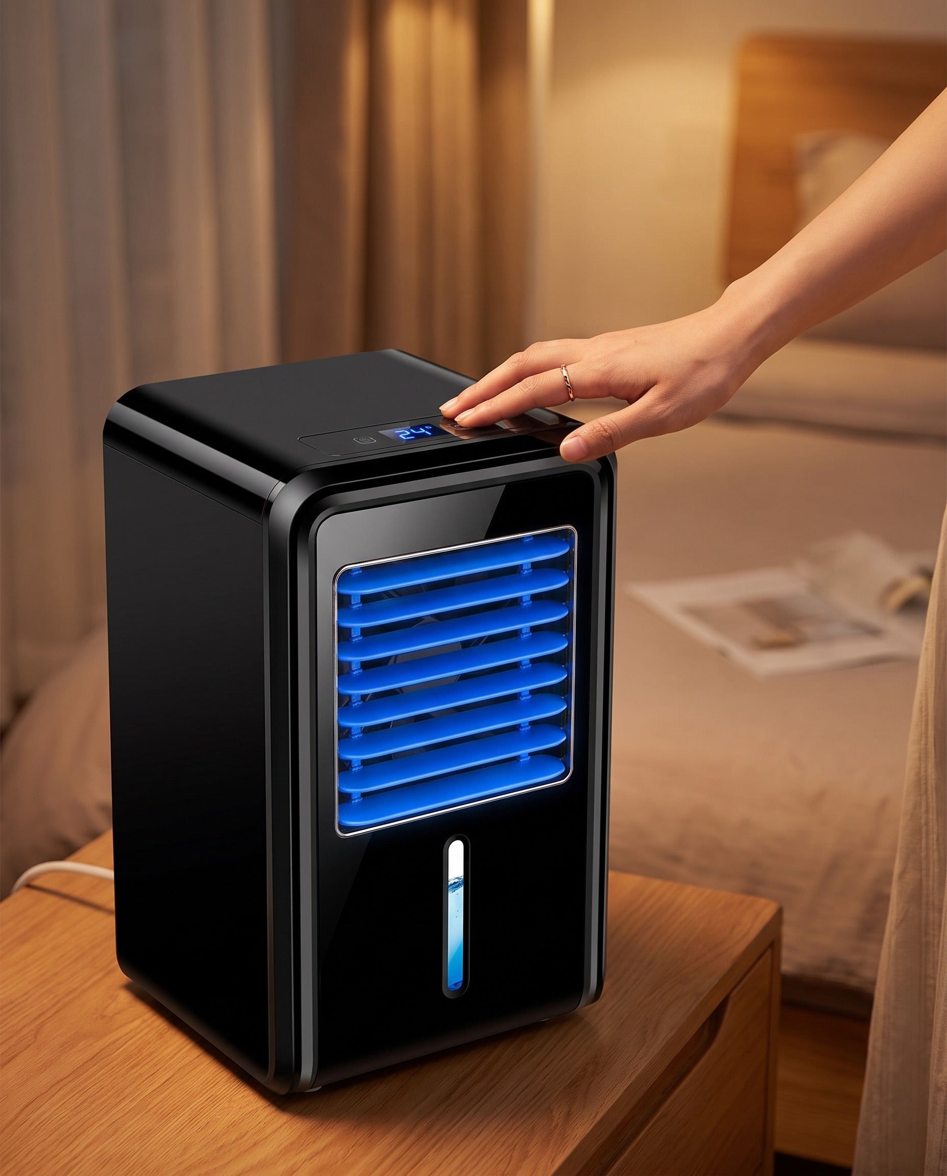 FYROST Glacier bed cooling system — controller in hand