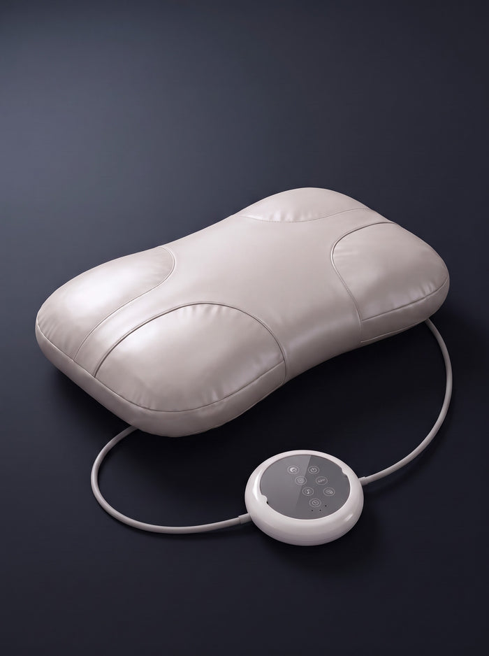 FYROST Vesper smart anti-snore pillow with its round control pod and air hose