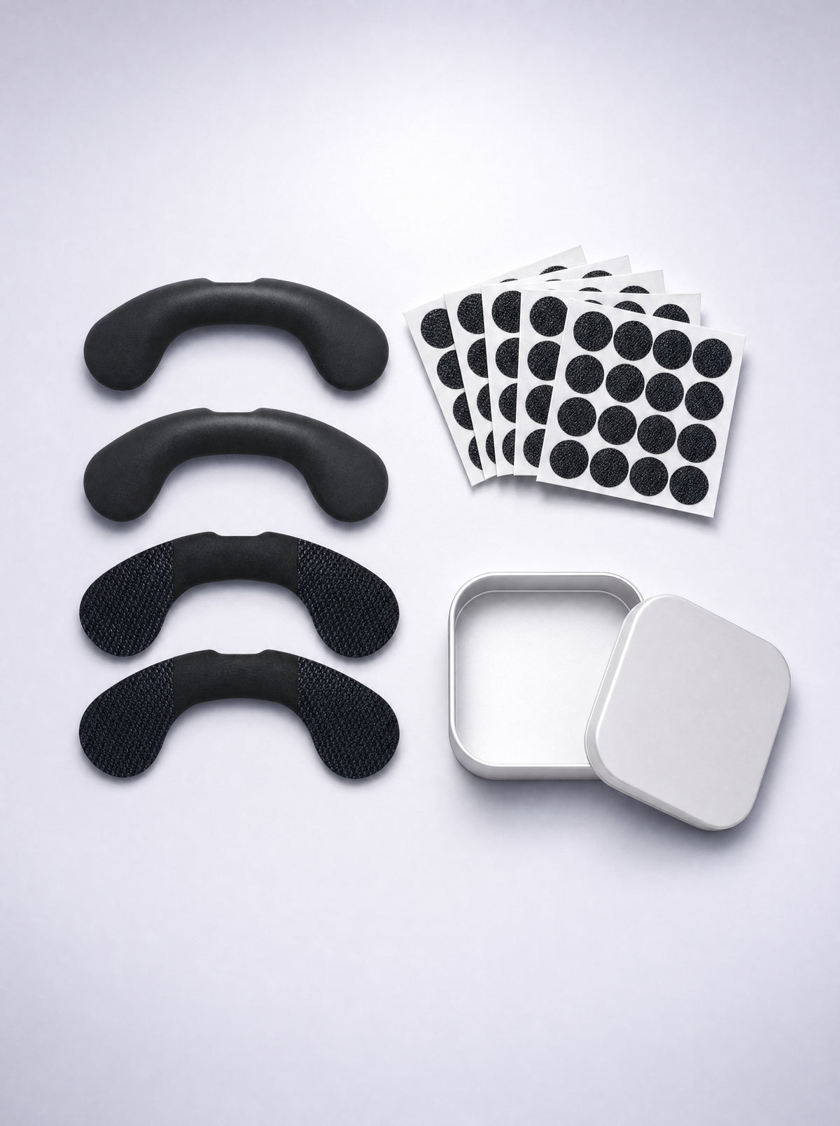 What's in the box: four FYROST Zephyr dilators, adhesive tab sheets and a storage tin